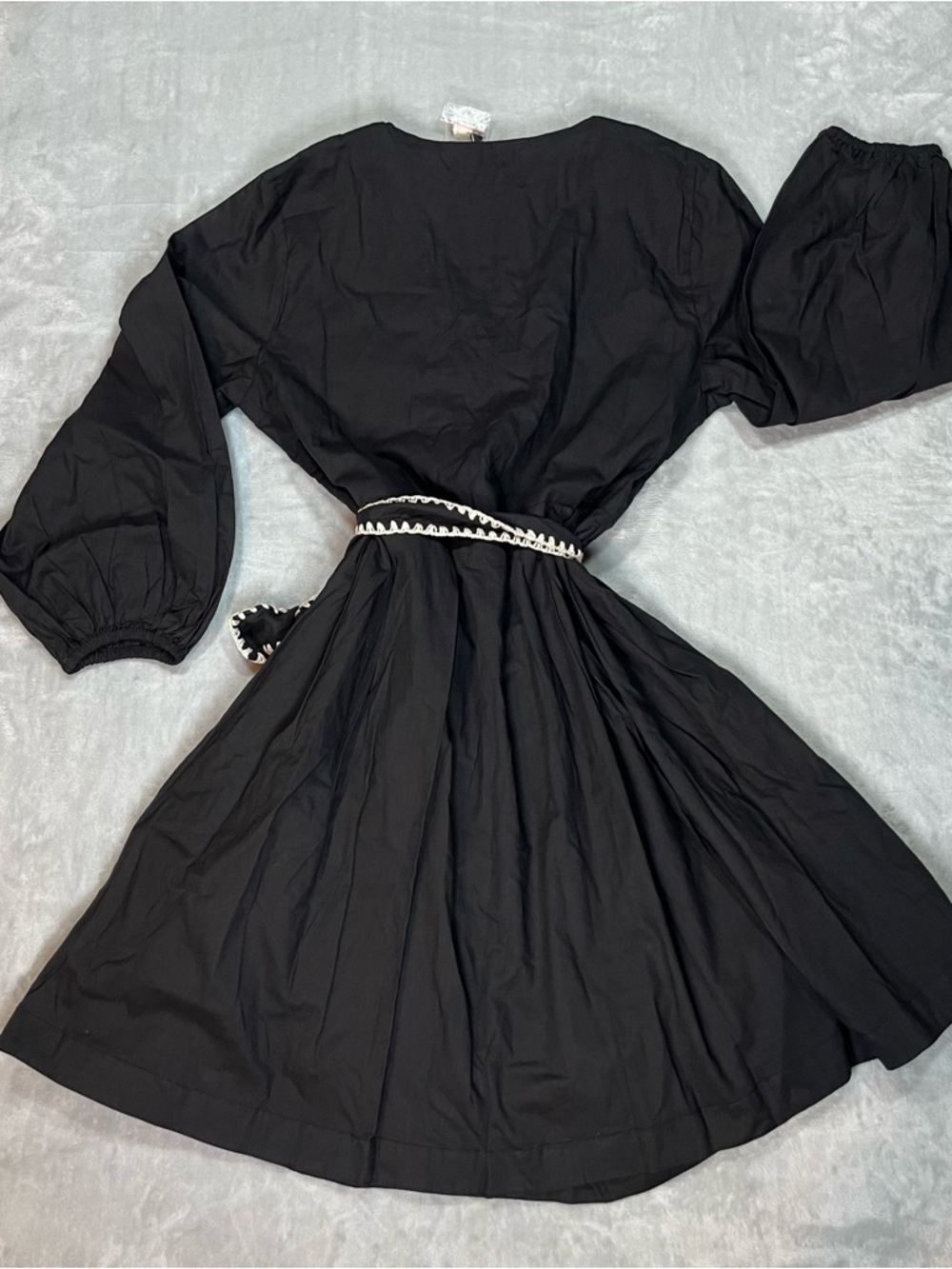 Marea Solana Dress Batik Black Cotton Shell Trim Belted Boho Mini Size S NWT - Picture 9 of 13
